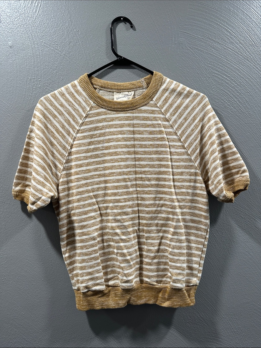 Universal Thread Short-Sleeve Striped Knit Tee in Tan and White
